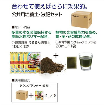 リッチェル タウンプランター 90型 ミリオンストライプ + 楽育彩園 公共用培養土・液肥セット 40 + うるるん培養土10L×2袋 サンドグレー(SG)