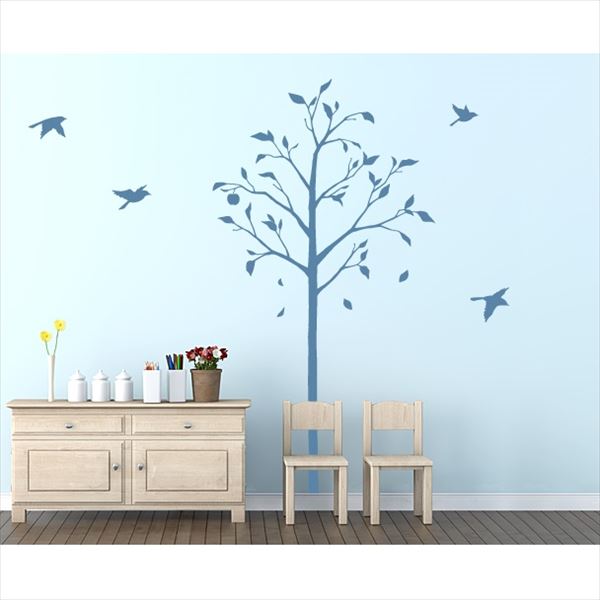東京ステッカー 高級ウォールステッカー 植物 林檎の木と小鳥 Lサイズ ＊TS0051-DL ブルー 『おしゃれ ..