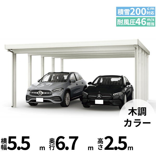 【キャンペーン対象商品】【商品のみ】カーポート 2台用 YKK YKKAP ジーポート Pro 6000タイプ 横材なし 明かり取りなし 奥行延長柱10本 J55・12-55 H25(凍上柱)『 折板 セッパン カーポート 車庫 ガレージ 駐車場 屋根