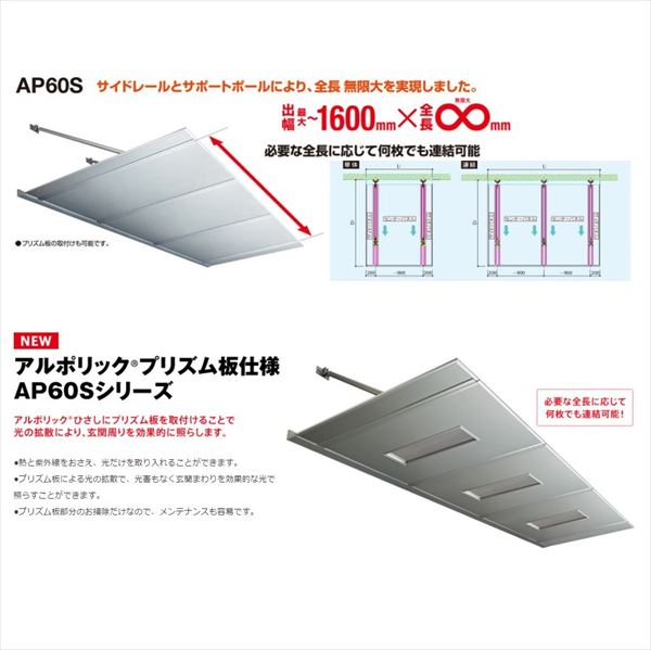 【送料無料】 アルフィン庇 アルポリックひさし サイドレール式 D1600×L2100 AP60S...