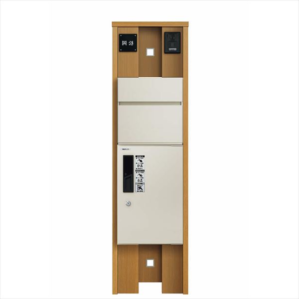 商品番号99039901メーカーYKKAPサイズ幅 451.0mm × 奥行き 120.0mm × 高さ 1625.0mmカラー(本体)木調色通常納期14日後以降発送（要問合せ）配送区分1※商品により配送可能エリアが異なります。配送エリア表をご覧ください。工事対応この商品は工事を承っておりません。YKK製の玄関ドア：断熱玄関ドア「ヴェナートD30」のデザインと、幅広くコーディネート可能な機能ポールのスタンダードシリーズです。カラーやキャラクターにより玄関ドアと機能ポールをつなぎ、統一感のあるエントランス空間を演出します。また、演出照明タイプは機能ポール全体が光ります。夜の玄関まわりを、温かみのあるLEDライティングで演出します。工事についても、本体ユニットは組立完成品で出荷するため、現地でポスト（宅配ボックス）・表札・インターホンを取付けるだけの簡単施工です。備考別売の表札については【オプション商品】の中からお選び頂けます。【付属品セット内容】●ポスト：T10型（アルミカラー）前入れ・前出し●宅配ボックス：ピタットkey システム ルシアス宅配ボックス1型（アルミカラー）前入れ・前出し●カードキー（2K-49929）、シールキー（2K-49930） 各1つ【注意】●ネームシールとCD管（2本）は、本体に標準装備されています。インターホン（別売）、ポスト（宅配ボックス）、表札等の取付けは現地加工となります。●演出照明タイプ、表札灯タイプ（LED表札）と表示灯付スイッチの組合せでは、スイッチがオフの場合でも微弱電流により、LED照明がぼんやり点灯します。●本体ユニットにインターホン穴加工は施されておりません。インターホンを取り付けない場合は、そのまま穴加工せずにご使用ください。インターホンの取付ピッチに合わせ穴加工を行ってから取付けてください。●パネル部分にはアクリルを使用している為、ご使用の状態によっては、細かい傷がつく恐れがあります。●インターホン、照明工事は配線工事が必要となりますので、あらかじめ電気工事店と打ち合わせを行って下さい。