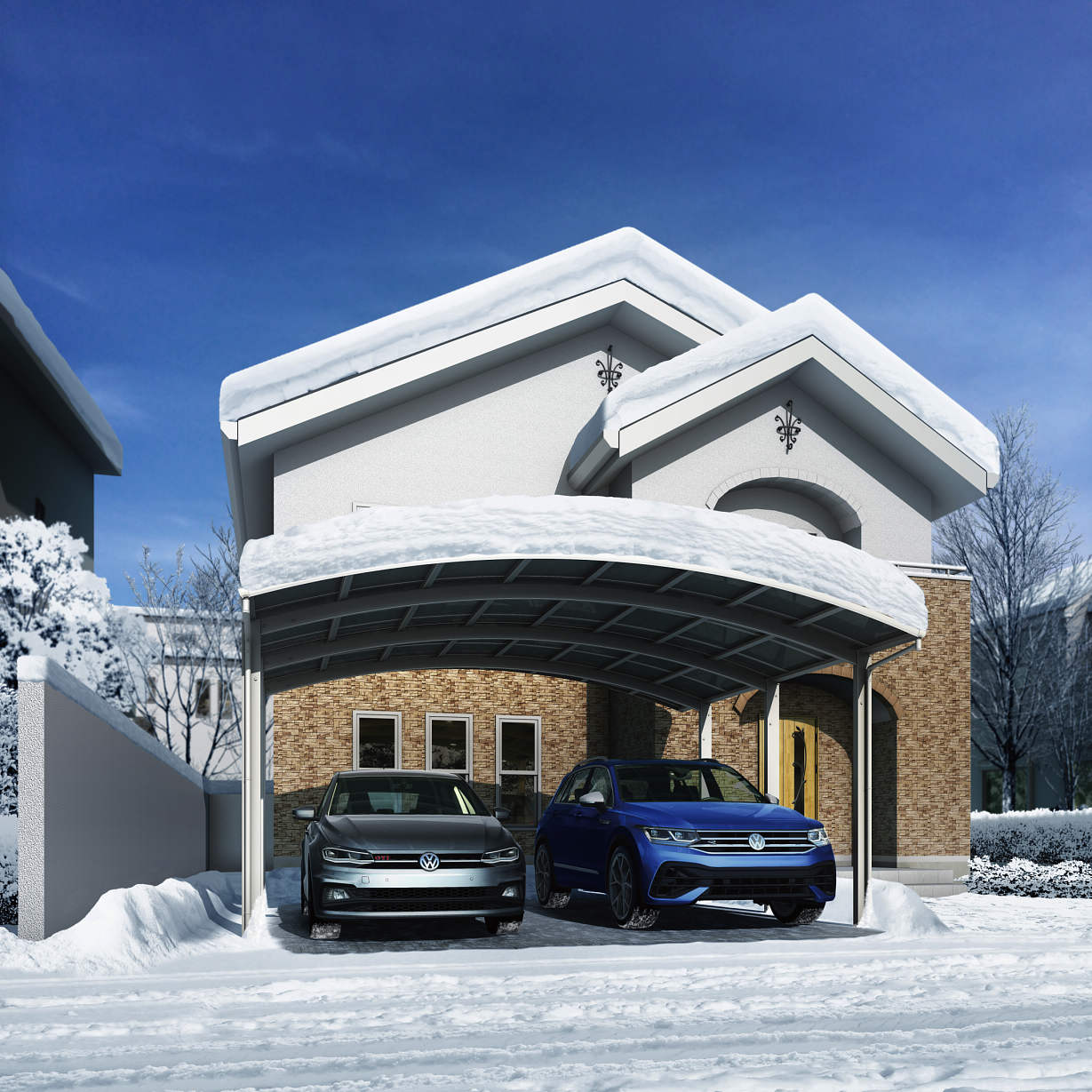 【キャンペーン対象商品】【商品のみ】カーポート 2台用 YKKAP YKK アリュース 1500タイプ 単体セット 57-51 標準柱 屋根/熱線遮断ポリカーボネート板 奥行:5768mm×幅:5097mm 有効高:2200mm　柱6本　『 カーポート(4)