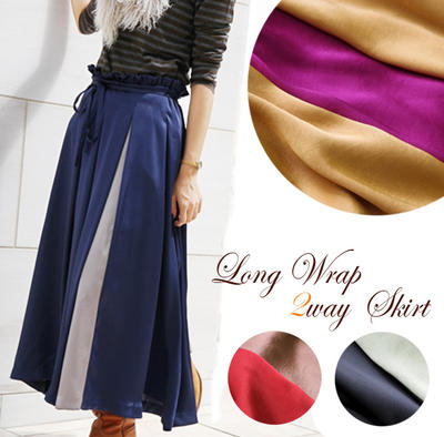 【日本製】 雰囲気上手な気回し力抜群のラップ風ロングスカート 晩夏 初秋