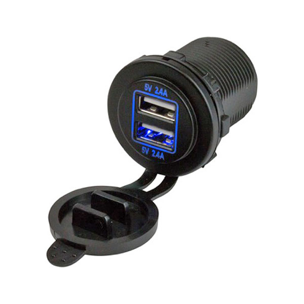ダブル USB チャージャー ラウンドスタイル デュアル LEDランプ 青 ブルー 内蔵 426503 2口 2ポート