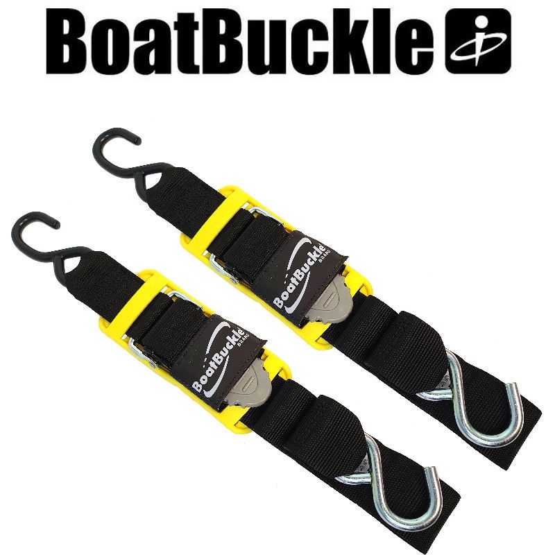 BoatBuckle トランサム タイダウンベルト スチール 2本入り 2インチ × 1219mm 770281 S字フック 荷締めベルト ラッシングベルト ジェットスキー PWC 水上バイク バスボート 積載 運搬 牽引 バイク 軽トラ ルーフベルト