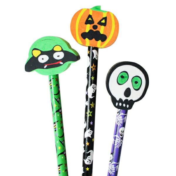 ハロウィン 景品 ハッピーハロウィン 消しゴム付 えんぴつ（24個）