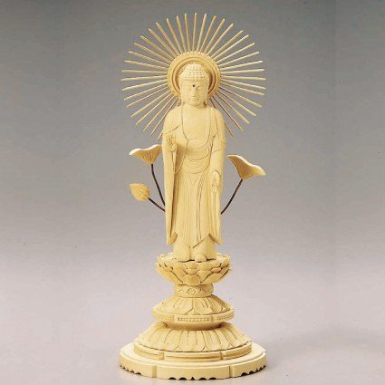 仏像 総白木 丸台座 東立弥陀 3.0寸