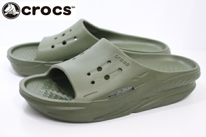 クロックス オフ グリッド スライド メンズ リカバリーサンダル crocs off grid slide 209416 309 ARMY GREEN