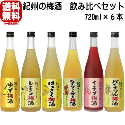 紀州の梅酒 720ml 6本 飲み比べセット レモン梅酒 ゆず梅酒 はっさく梅酒 シークァーサー梅酒 イチゴ梅酒 パイナップル梅酒送料無料 送料込み 福袋 梅酒 中野BC 和歌山県 飲み比べ