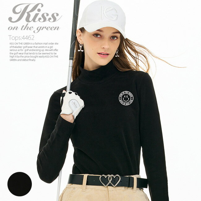 ロゴプリント付き長袖モックネックトップス