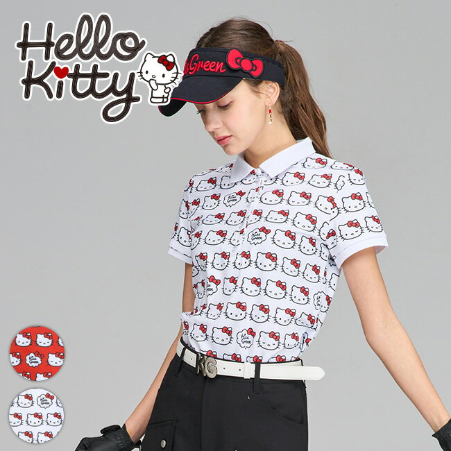 限定キティちゃんコラボ★フェイスプリントポロシャツ【お手入れ楽々★シワになりにくい】