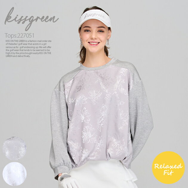 フラワー柄異素材ドッキングプルオーバー【リラックスフィット】