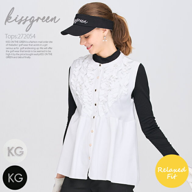 胸元フリルノースリーブトップス【リラックスフィット】