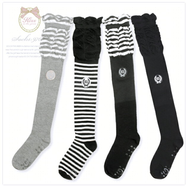 太ももに優しくフィット!くしゅくしゅボーダーニーハイソックス