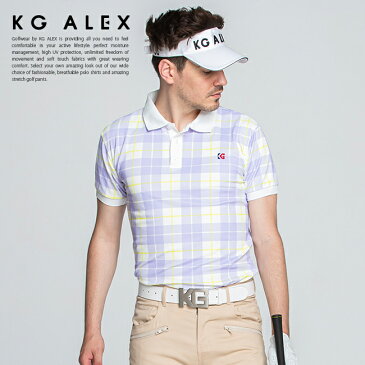 KG-ALEX パステルチェック柄半袖ポロシャツ ゴルフウェア メンズ 夏 吸汗速乾 UV加工 接触冷感 全3色 M-XL (ゴルフウェア メンズ 半袖ポロ 夏 )【メンズウェア】ギフト 父の日 誕生日 プレゼント コンペ ペアルック