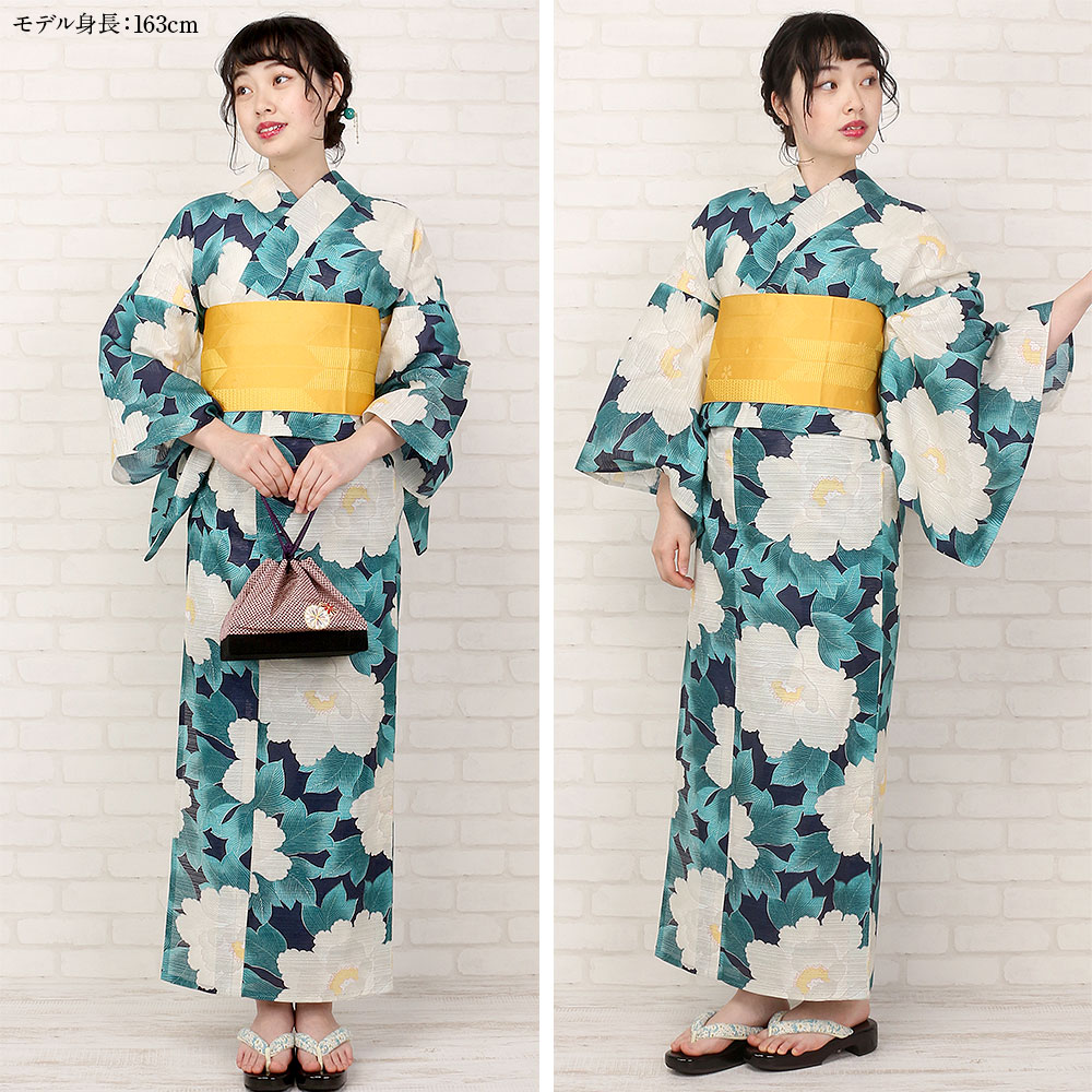 【2020年】浴衣 レンタル 3泊4日 フルセット ＜ 岡重 / 牡丹 / 濃藍 ＞ 往復送料無料 イベント コスプレ 祭り ライブ 花火 デート おしゃれ かわいい インスタ 綿 濃紺 ネイビー 白 レトロモダン アンティーク モダン【レンタル】