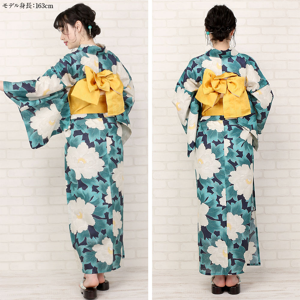 【2020年】浴衣 レンタル 3泊4日 フルセット ＜ 岡重 / 牡丹 / 濃藍 ＞ 往復送料無料 イベント コスプレ 祭り ライブ 花火 デート おしゃれ かわいい インスタ 綿 濃紺 ネイビー 白 レトロモダン アンティーク モダン【レンタル】