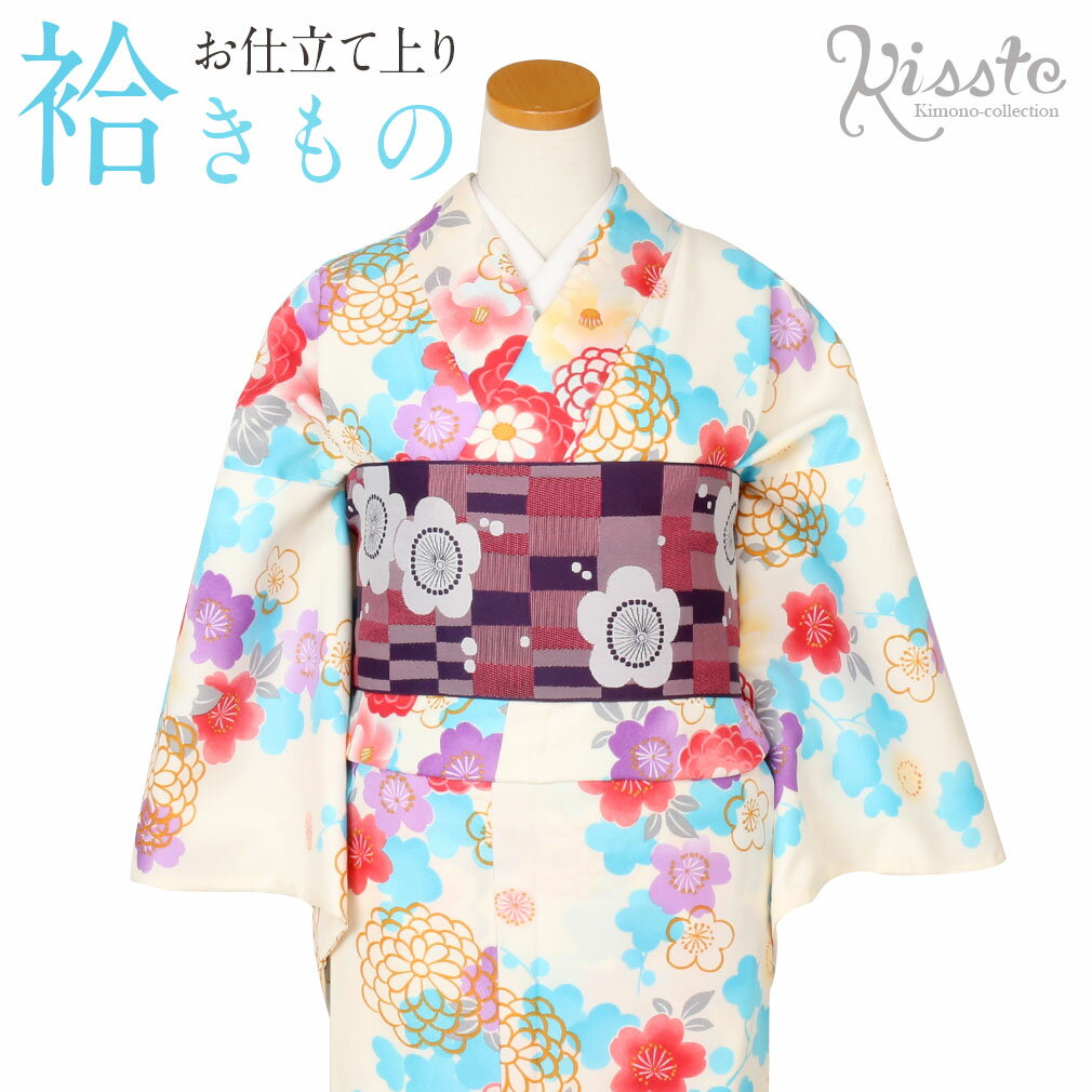 ≪お正月！ポイント3倍≫《値下げ！》 着物 小紋 袷 洗える アイボリー 花散らし M Lサイズ ポリエステル 着物 プレタ 街着 小紋 和服 レディース カジュアル 普段 お洒落 洗える モダン レトロ 古典 粋 個性 お洒落着 きもの ボヌー