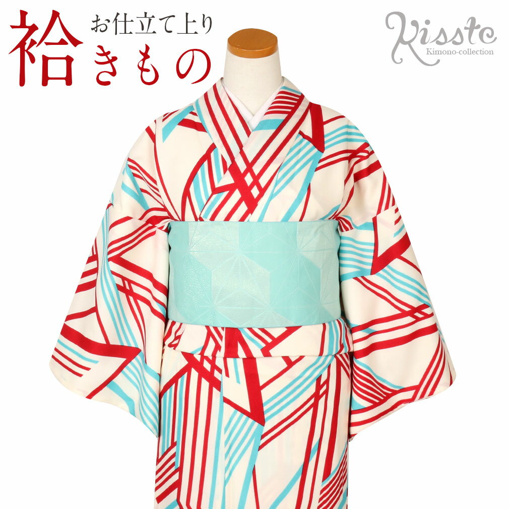 ≪お正月！ポイント3倍≫《値下げ！》 着物 小紋 袷 洗える ホワイト 幾何学 M Lサイズ ポリエステル 着物 プレタ 街着 小紋 和服 レディース カジュアル 普段 お洒落 洗える モダン レトロ 古典 粋 個性 お洒落着 きもの ボヌールセ