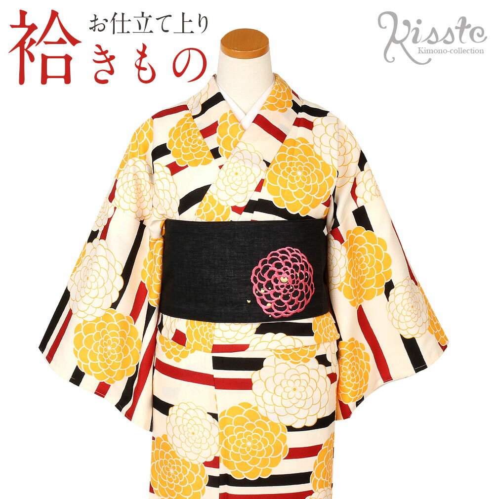 Rakuten - 《値下げ！》 着物 小紋 袷 洗える 生成り ボーダーに万寿菊 M Lサイズ ポリエステル 着物 プレタ 街着 小紋 和服 レディース カジュアル 普段 お洒落 洗える モダン レトロ 古典 粋 個性 お洒落着 きもの ボ