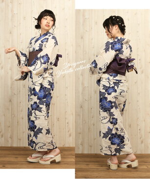 ≪クーポン利用で10%OFF&ポイント5倍≫浴衣 単品 《夢千代》お仕立て上がり浴衣 <生成り 瑠璃色/流水に牡丹> 綿85% 麻15% 【 レトロ キュート シック 大人 モダン 粋 古典 ゆかた レディース 女性 20代 30代 40代