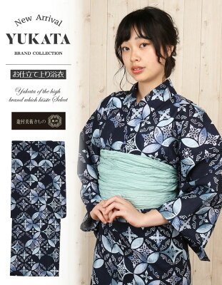 《ポイント3倍》浴衣 レディース 単品 龍村美術きもの お仕立て上がり浴衣 紺 はな...