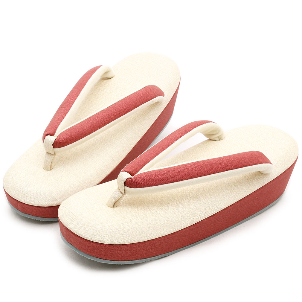 草履 レディース 女性 M/Lサイズ 生成り 赤紅 コルク芯 日本製 コルク樫 一枚芯草履 ぞうり 和柄 お洒..