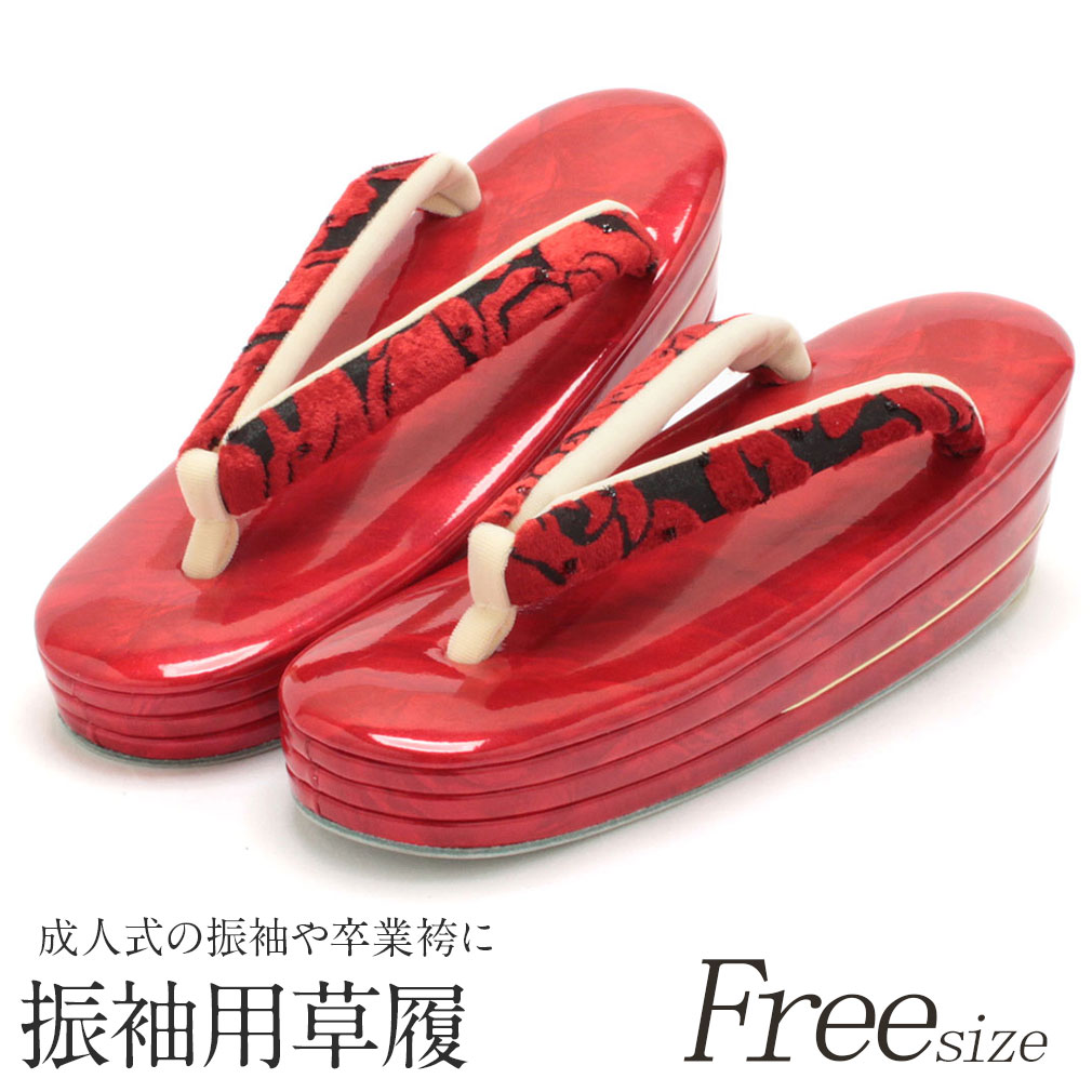 草履 厚底 成人式 振袖 フリーサイズ Lサイズ ベロア レッド バラ 草履 ぞうり 単品 赤 黒 エナメル 薔薇 着物 きもの 振袖 袴 和装 小物 キステ kisste ハイヒール