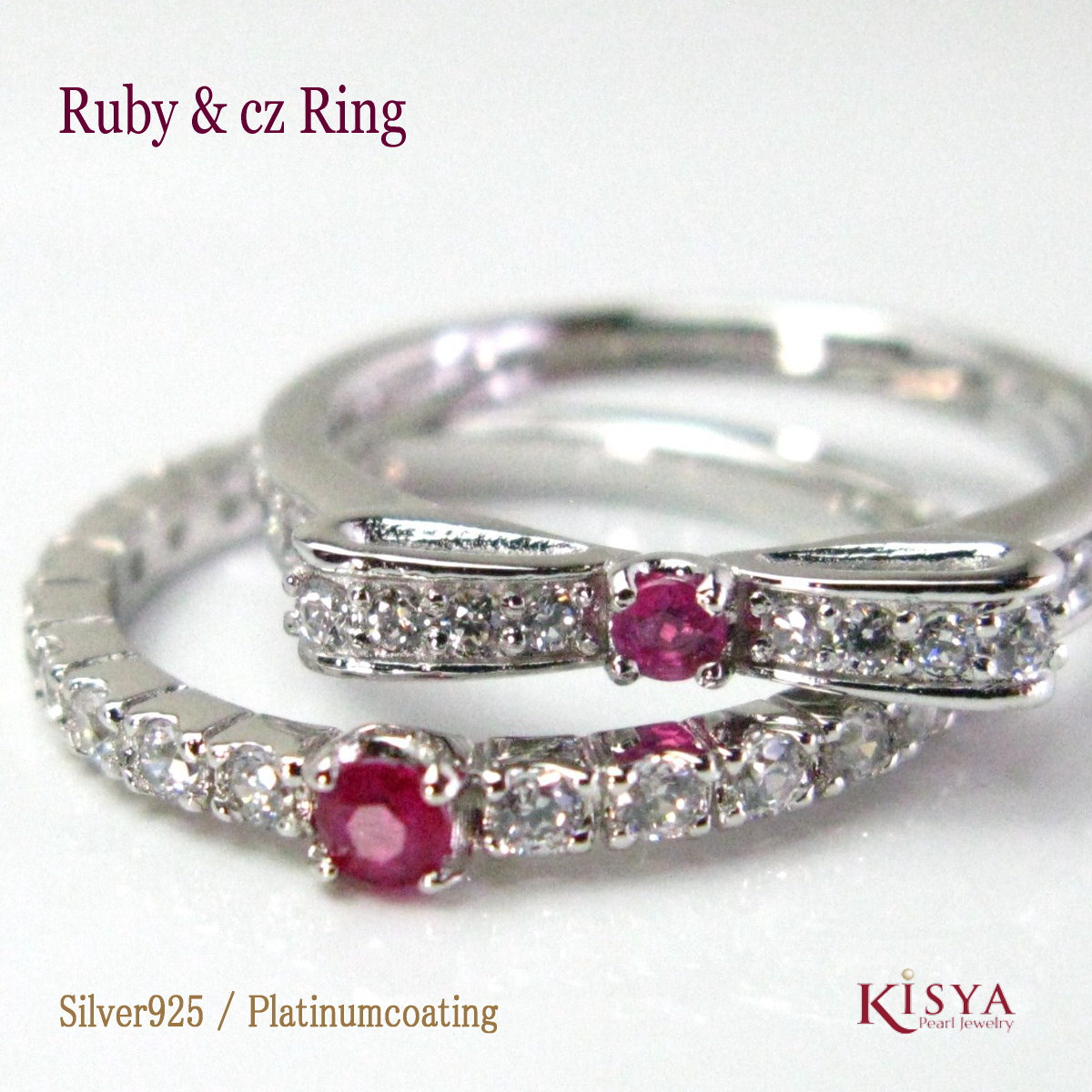 Cubic Zirconia - リング ルビー ハーフエタニティリング 天然石 指輪 7月 誕生石 普段 使い ギフト cz 日本製