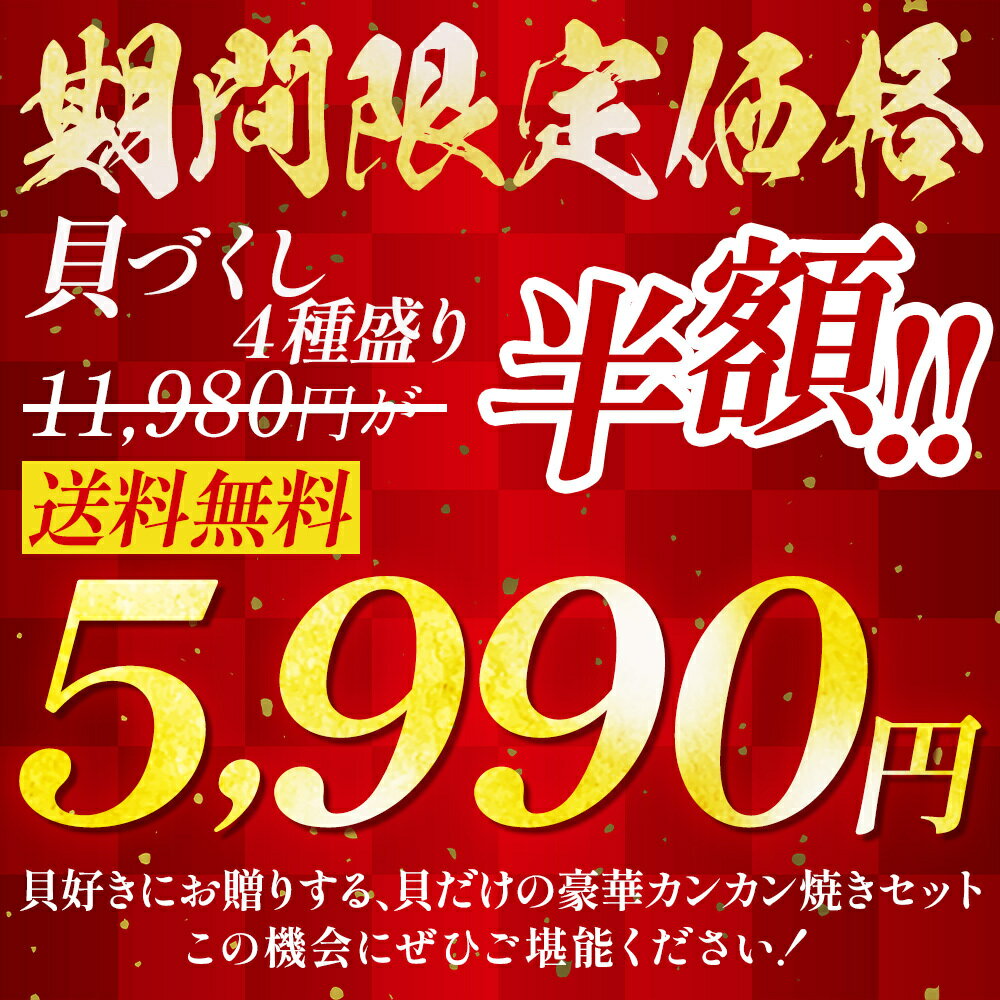 【期間限定！11,980円→5,990円！】 豪華カンカン焼き 貝づくし 4種盛り(アワビ2個、牡蠣5個、ホタテ5個、大ハマグリ5個) あわび ハマグリ 牡蠣 ホタテ カンカン焼き バーベキュー 殻付き牡蠣 殻付き かんかん焼き 詰め合わせ