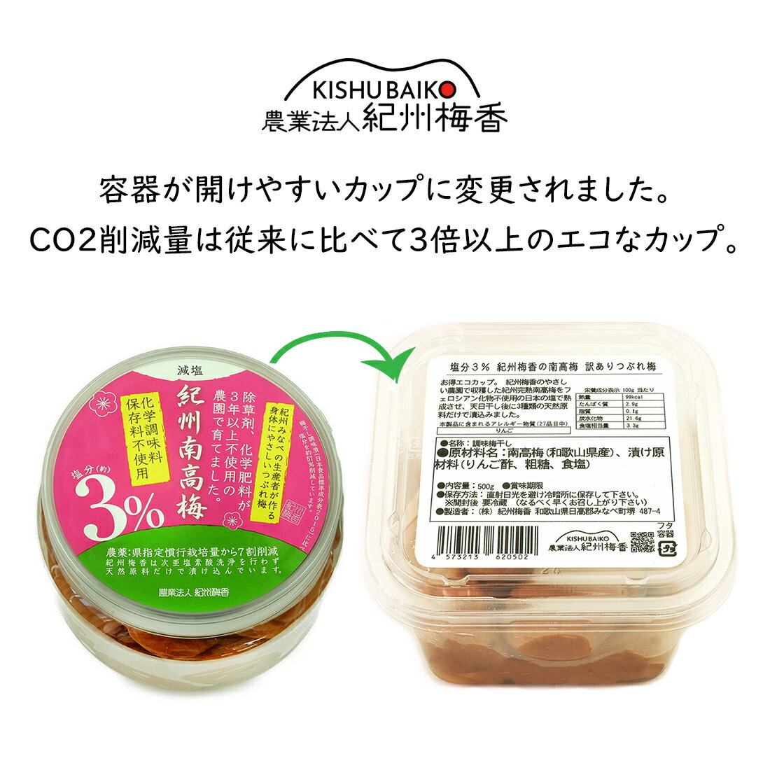 無添加 送料無料 梅干し [訳あり 減塩 つぶれ梅] ◇500g × 2個セット◇(1キロ) 塩分3% 農薬7割削減 南高梅 (合計1キロ)＜中~大粒＞(減塩梅干し 低塩分 南高梅 国産 お取り寄せグルメ 産地直送 和歌山県産 紀州梅 つぶれ 塩分控え目 )(北海道・沖縄県のみ要送料) 2