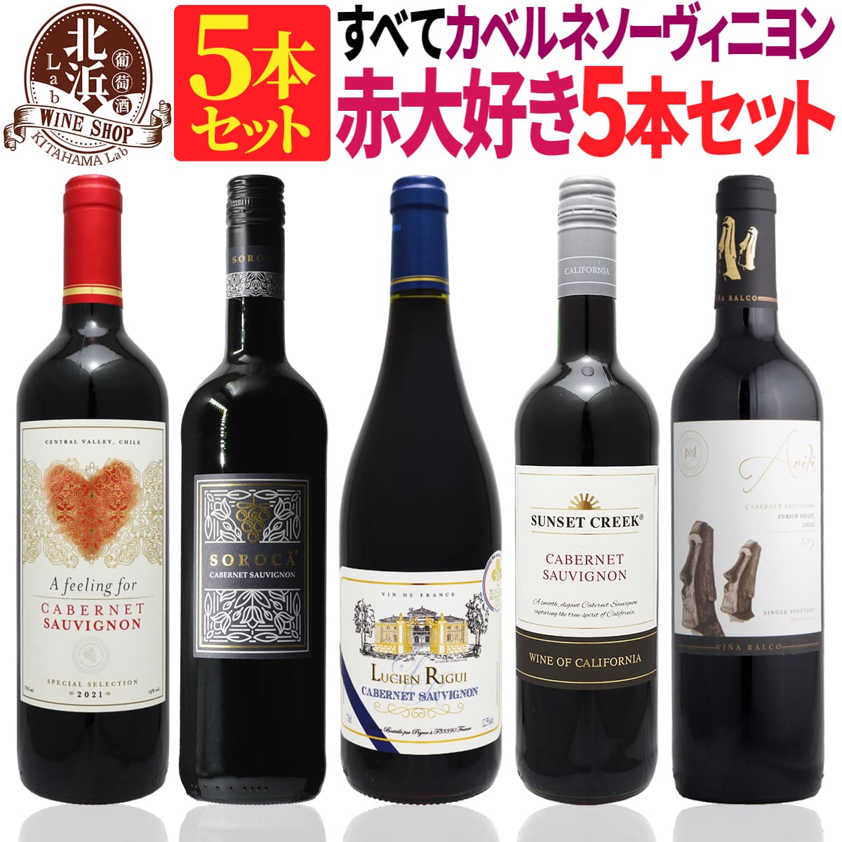 赤ワインセット 【 送料無料 】カベルネ・ソーヴィニヨン三昧 赤ワイン 5本セット 第23弾 【2,846円OFF】 | 赤ワイン ワインセット フランス スペイン チリ 南アフリカ ギフト プレゼント おしゃれ お祝い クリスマス 年末年始 【熨斗・のし対応 無料】