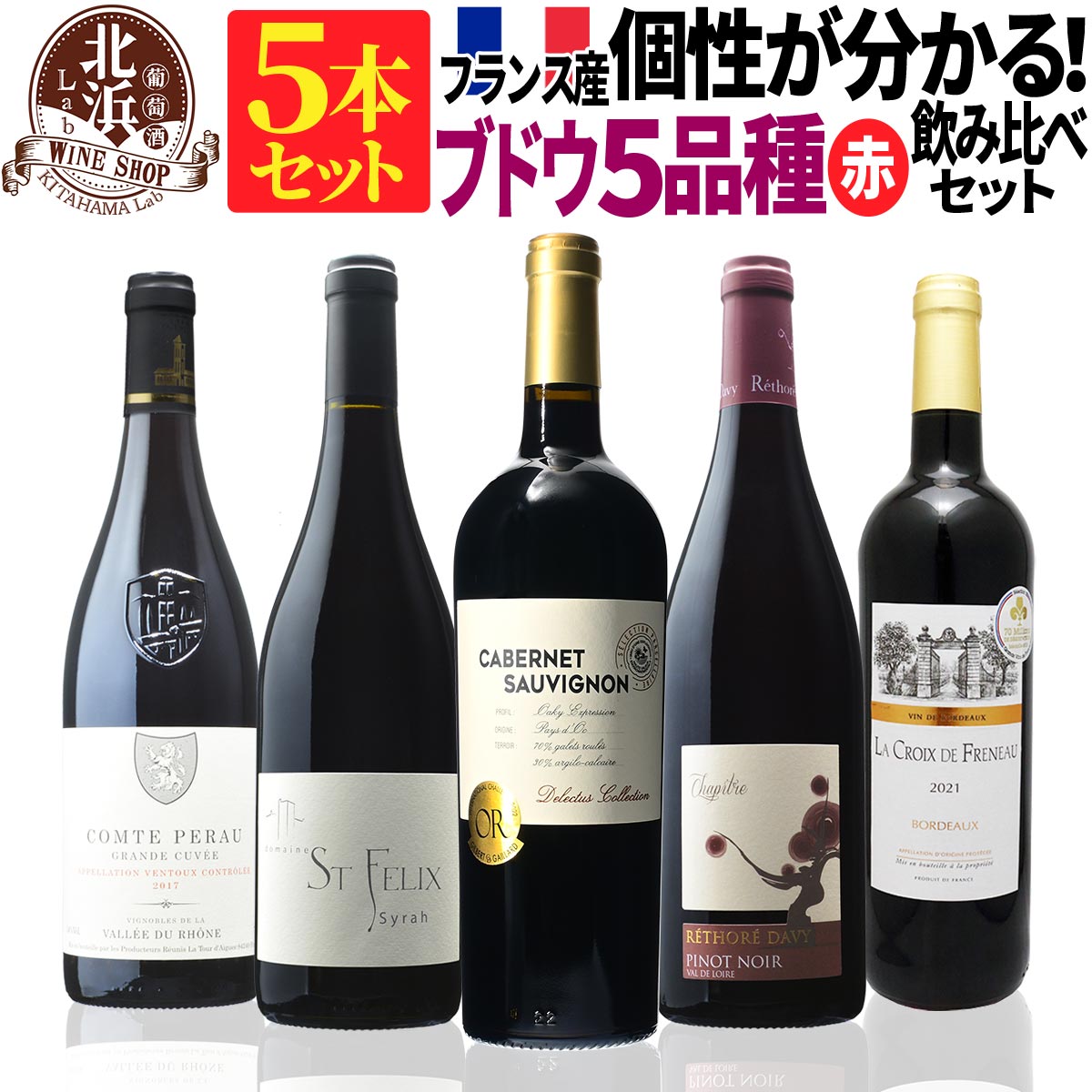 赤ワインセット ブドウ品種ごとの個性が分かる！ 赤ワイン フランス産 定番5品種セット 第02弾 | フランス ロワール ワイン ワインセット 父の日 お祝い