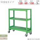 【個人宅も送料無料】 中量キャスターラック 50支柱 幅120×奥行60×高さ138cm 3段 グリーン・ニューアイボリー 450kg/全 【キャスター付きラッ...