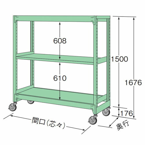 【個人宅も送料無料】 中量キャスターラック 50支柱 幅180×奥行75×高さ167.6cm 3段 グリーン・ニューアイボリー 450kg/全 【キャスター付きラック最安値に挑戦】 【スチール棚 スチールラック 業務用】 【商品key:[W180][D75][H180]】