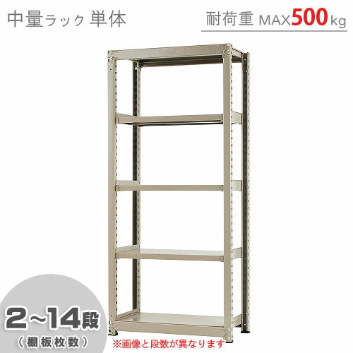 【個人宅も送料無料】 中量ラック500kg 単体 幅90×奥行45×高さ210cm 2～14段 ニューアイボリー 500kg/段 【スチールラック★楽天最安値に挑戦！】 【スチール棚 スチールラック 業務用 収納棚 収納ラック】 【商品key:[W90][D45][H210]】 その1