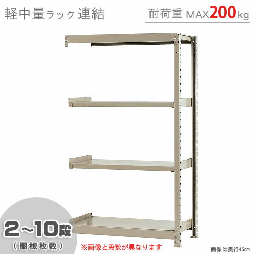  軽中量ラック200kg 連結 幅90×奥行30×高さ150cm 2～10段 アイボリー 200kg/段  