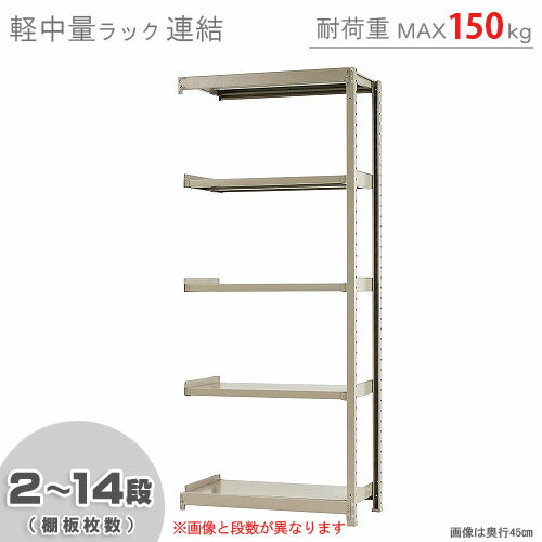 【個人宅も送料無料】 軽中量ラック150kg 連結 幅90×奥行60×高さ210cm 2～14段 アイボリー 150kg/段 【スチール棚★楽天最安値に挑戦！】 【スチール棚 スチールラック 業務用 収納棚 収納ラック】