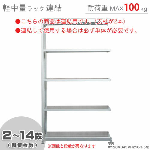 【個人宅も送料無料】 軽中量ラック100kg 連結 幅180×奥行45×高さ210cm 2～14段 亜鉛メッキ 100kg/段 【スチールラック★楽天最安値に挑..