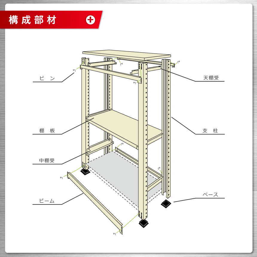 【送料無料】 中量ラック300kg 連結 幅90×奥行45×高さ180cm 4段 ニューアイボリー 300kg/段 【スチール棚★楽天最安値に挑戦！】 【スチール棚 スチールラック 業務用 収納棚 収納ラック】