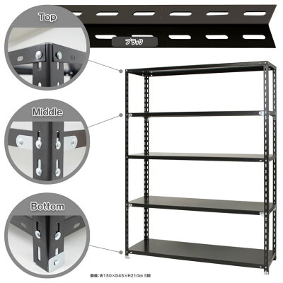 【送料無料】NC-1500-21幅150×奥行45×高さ210cm5段ホワイト・ブラック70kg/段【スチールラック★楽天最安値に挑戦!】【レビューを書いたら送料無料!】