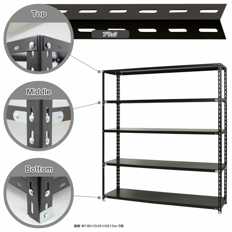 【個人宅も送料無料】 NC-1800-21 幅180×奥行45×高さ210cm 5段 ホワイト・ブラック 70kg/段 【スチール棚楽天最安値に挑戦！】 【スチール棚 スチールラック 業務用 収納棚 収納ラック】 【商品key:[W180][D45][H210]】 3