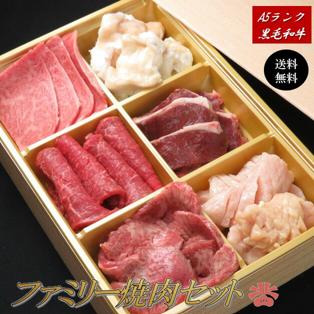 ◇送料無料◇【国産黒毛和牛 約600gファミリー焼肉セット(3〜4人前)】贈り物 和牛 高級肉 お肉 A5 焼肉 BBQ バーベキュー お取り寄せグルメ 牛肉 お試し ギフト 食品 国産 ロース カルビ 赤身 ホルモン 小腸