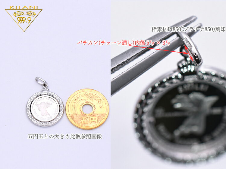 純プラチナペンダントエンゼル(天使)コイン1/25oz(プラチナ850枠リーフ柄)