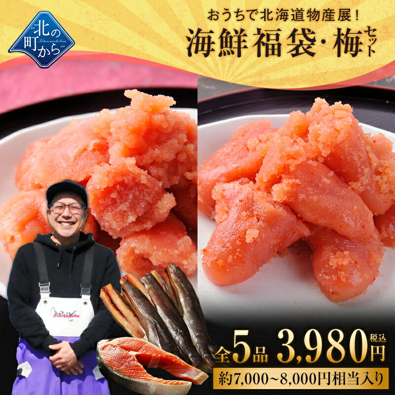 北海道海鮮福袋 梅セット 全5品3,980円！【たらこ(切れ子)200g または 明太子(切れ子)200g＋他4品】