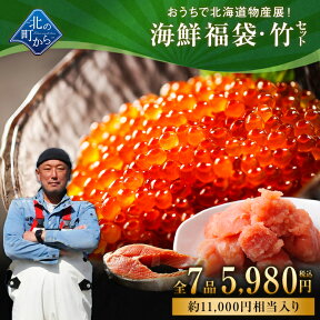 北海道海鮮福袋 竹セット 全7品5,980円！【 いくら醤油漬け120g＋たらこ切れ子150g＋他5品】