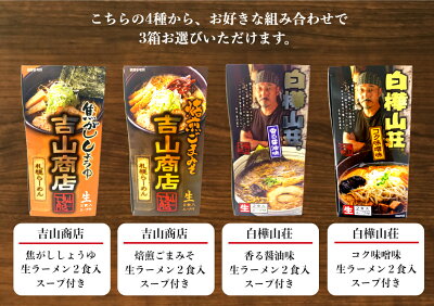 北のタカラモノ 札幌ラーメン 白樺山荘・吉山商店 選べる2食入り×3箱セット ラーメン 北海道 札幌 白樺山荘 吉山商店 生ラーメン 生麺 醤油 しょうゆ 味噌 みそ 選べる 組み合わせ 自由 お土産 贈り物 ギフト 食べ比べ セット ご当地 画像3