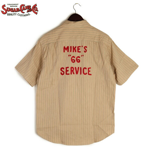 SUGAR CANE シュガーケーン コーク ストライプ 半袖 ワークシャツ with チェーン刺繍 SC39528 東洋エンタープライズ
