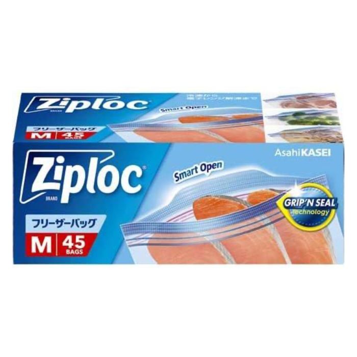 旭化成 Ziploc フリーザーバッグ(M)45枚 食品保存用 食品用 保存用 食品保存 保存用袋 食品保存袋 冷凍 フリーザー 電子レンジ レンジ 下味調理 キッチン用品 大容量