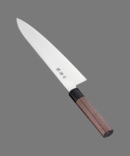 ■メーカー希望小売価格はメーカーカタログに基づいて掲載しています堺菊守和式シリーズ・ハンドルに和式の柄を採用した、和庖丁感覚の洋庖丁です。・和食料理人の手にピッタリのグリップで、カウンター仕事などでの演出効果も抜群です。・材質：刃物部/モリブデン・バナジウム鋼柄部/紫檀柄■サイズ(cm)：27■全長(mm)：420■質量(g)：220■背厚(mm)：3.0
